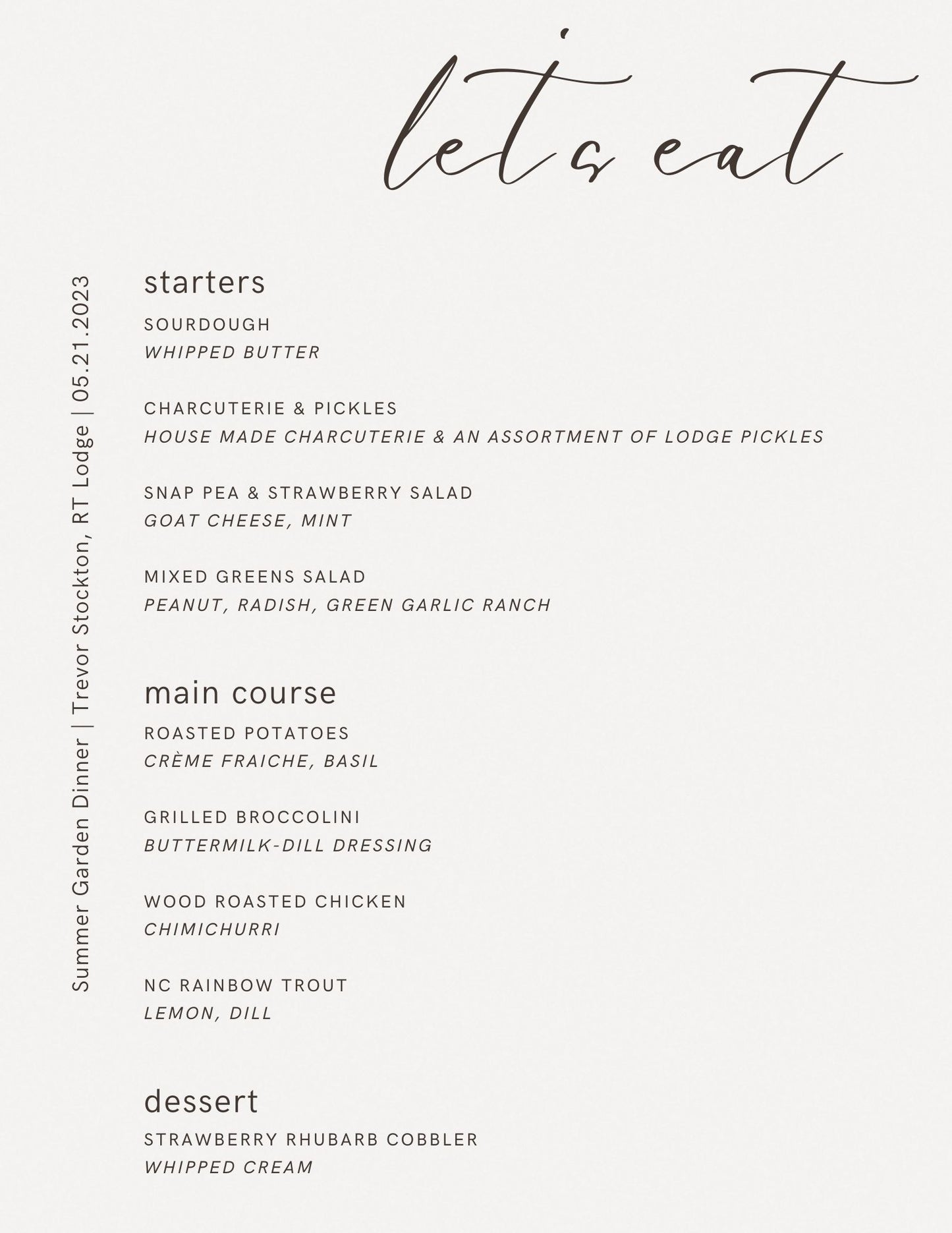 May 21, 2023 Dinner with Chef Trevor Stockton